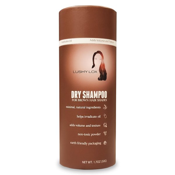 Lushy Lox Dry Shampoo Powder for Brown or Brunette Hair Shades, All Natural Ingredients, Non Aerosol, Non Toxic, Earth Friendly Packaging