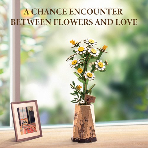 ROBOTIME 3D Puzzles Wooden Artifical Flower Chamomile DIY Model Building Kit to Build for Adults Bouquet Botanical Collection Craft Brain Teaser Puzzle Creative Gift Home Decor