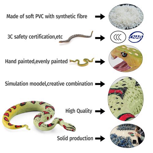 Atralo Service Snake Figures Wild Life Jungle Animal Model Playsets 3 PCS Snakes Figurines Party Favors Toys for Boys Girls Kids Toddlers