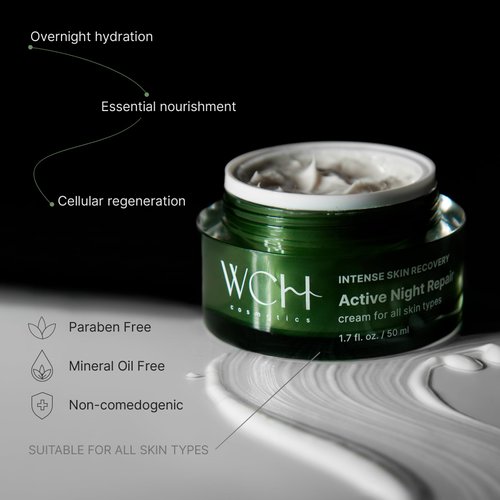 WCH Cosmetics Active Night Repair Face Cream with Antioxidants and Vitamin E – Anti-Aging Midnight Moisturizer for Fine Lines, Wrinkles – Intense Skin Recovery – 1.7 fl. oz. / 50 ml