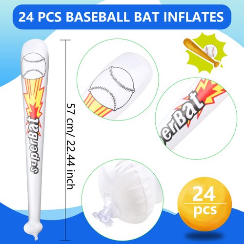 Sonarun 24 Pack Inflatable Baseball Bats Baseball bat inflates Bulk for Summer Pool Baseball Theme Birthday Party Favors