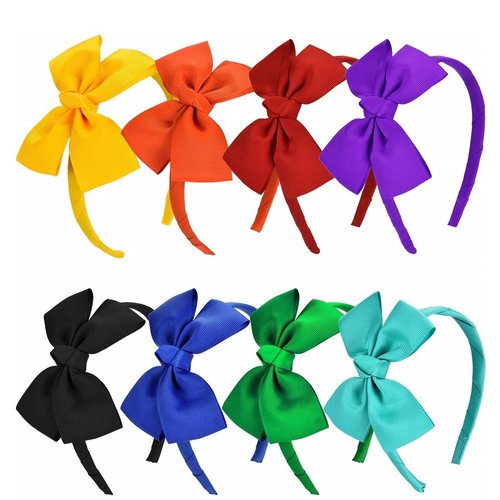 Vamotto Hairband, 8 Pcs Bow Tie Headband for Girls - 8 Colors - Hair Accessories for 3-12 Year Girls Favors and Party