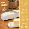Butter Hub Butter Dish with Lid and Knife, Magnetic Butter Keeper, Easy Scoop, No Mess Lid, Plastic, Dishwasher Safe (White)