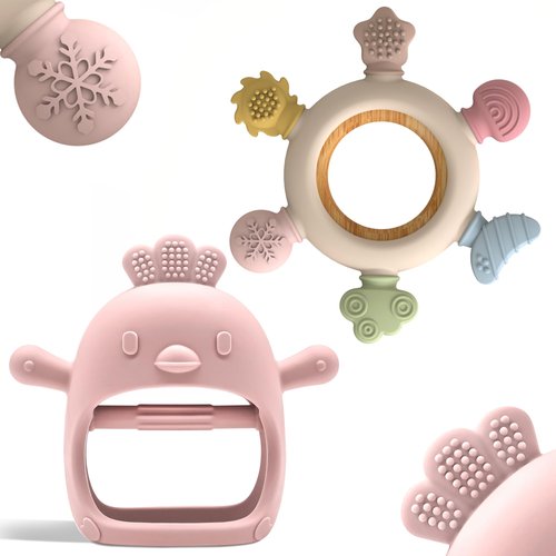 Baby Teething Toys by Komfy LilLove | No Drop Teether and Ring Teether for Baby Teething Relief | Non-Toxic Infant Toys 0-6 6-12 Months | CPC Certified Teething Mitten| Baby teether Toys – 2 Pack