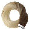 Tape in Hair Extensions Light Brown Mix with Platinum Blonde 14 Inch 50 Grams 20pcs Hair Extensions Tape Natural Soft Silky Straight Tape in Human Hair Extensions Natural Soft Tick Extensions