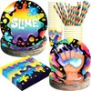 BOIKOKY Slime Birthday Party Decorations, 120Pcs Slime Themed Party Supplies Disposable and Colorful Tableware Includes Plates, Napkins, Cups and Straws | Serves 24