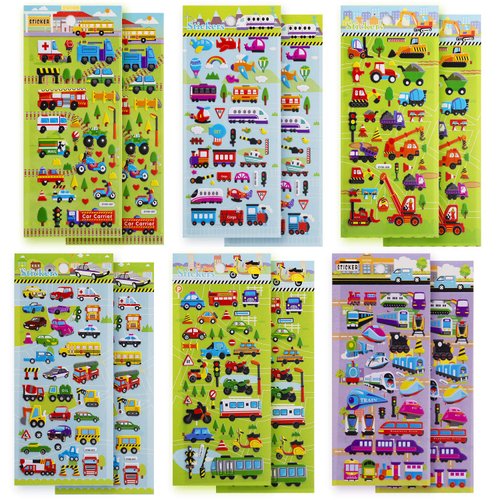 SAVITA 3D Stickers for Kids & Toddlers, 400+ Cars and Trucks Stickers, 3D Puffy Stickers Including Cars, Trains, Airplanes, Fire Trucks, Helicopters, Motorcycles, School Buses, Spaceships and More