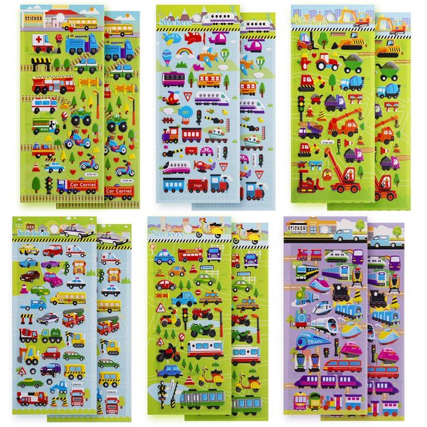 SAVITA 3D Stickers for Kids & Toddlers, 400+ Cars and Trucks Stickers, 3D Puffy Stickers Including Cars, Trains, Airplanes, Fire Trucks, Helicopters, Motorcycles, School Buses, Spaceships and More