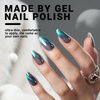 Cat Eye Press on Nails Almond, Grey Medium Handmade Fake Nails with Green Glitter Design, Glossy Salon Perfect Magnetic Gel Bling Nails in 12 Sizes - 24 Pcs Nails Kit for Women Girls