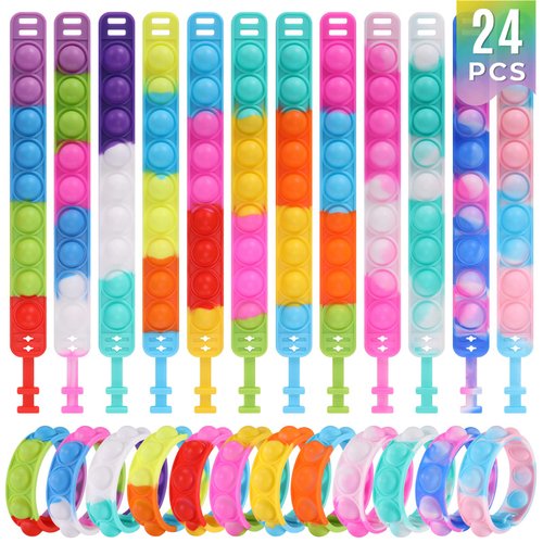 Kids Party Favors Pop Fidget Toys Bulk Its 24 Packs Fidget Bracelet It Birthday Party Favors for Kids Goodie Bags Stuffers Classroom Prizes Poppers Valentines Gifts for Students Girls Boys Cheap