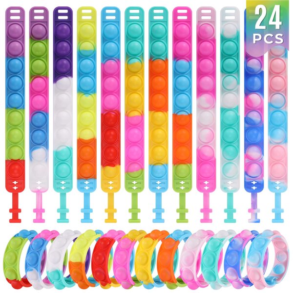 Kids Party Favors Pop Fidget Toys Bulk Its 24 Packs Fidget Bracelet It Birthday Party Favors for Kids Goodie Bags Stuffers Classroom Prizes Poppers Valentines Gifts for Students Girls Boys Cheap