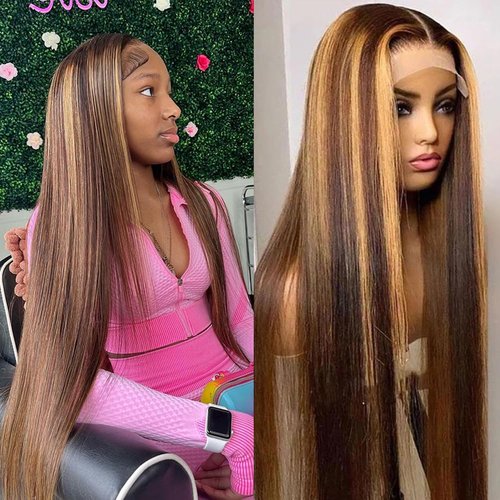 Healthair Ombre Lace Front Wigs Human hair Highlight 4/27 Honey Blonde Lace Front Wig 180% Densit...