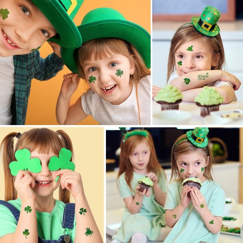 10 Sheets St Patrick's Day Tattoos Stickers Temporary Tattoo Stickers Shamrock Assorted Face Body Sticker,for Saint Patrick's Day Decoration Irish Clover Themed Party Supplies