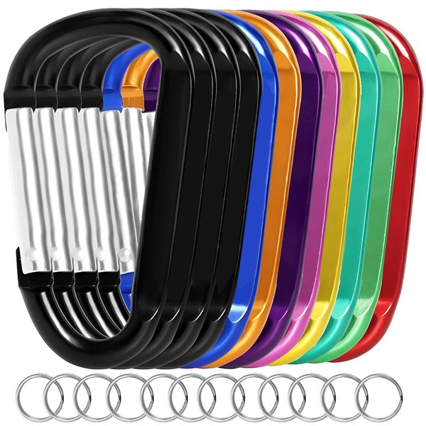 12PCS Carabiner Keychain Clip - 3" Aluminum Caribeener Key Clip,D Ring Shape Nonlocking Carabeaner Hook Buckle,Multi-Function Spring Snap Key Clips Tool for Home,Camping,Hiking,Traveling,Backpack