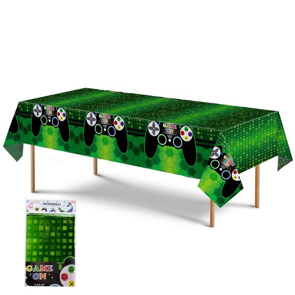 WERNNSAI Video Game Table Covers - 108''x 54'' Disposable Printed Plastic Tablecloth, Party Supplies for Kids Player Geek Game Themed Party Decoration