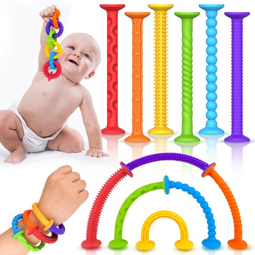 Toddler Bath Toys Suction Toy: Textured Sensory Suction Bath Toys, Kids Sensory Fidget Toys for Windows Building Toys, No Hole Baby Bath Toys, Stress Toys for Boys Girls Travel Toys Gifts