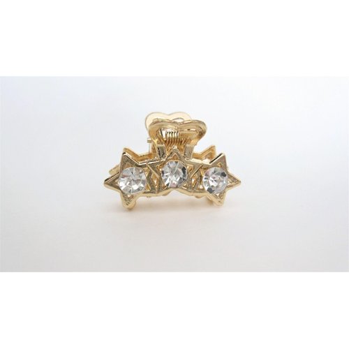 Generic Small shiny gold metal three stars hair claw clip with crystals