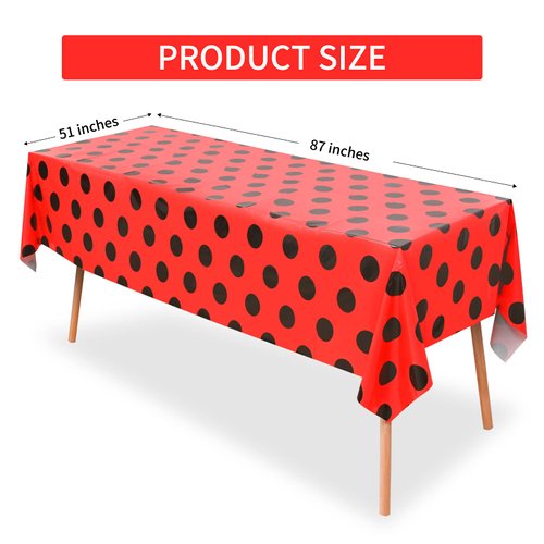 2 Pcs Ladybug Tablecloth Red Black Polka Dots Plastic Table Covers 87 x 51 Inches Ladybug Themed Party Decorations for Ladybug Theme Party Supplies