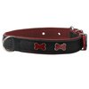 Genuine Black Leather Metal Bone Studs Soft Black Leather Padded Dog Collar 3/4" Wide. Fits 10"-14" Neck.
