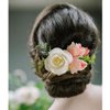Fangsen Eucalyptus Leaves Pink White Rose Buds Flowers Floral Comb With Hair Clip for Flower Girls Brides and Bridesmaids Silver