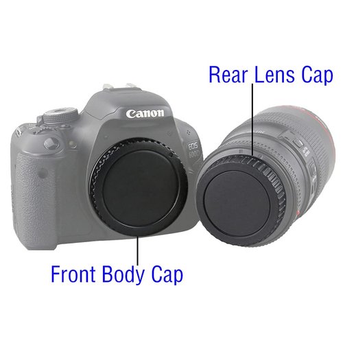 Body Cap and Rear Lens Cap Cover for Canon EOS EF EF-S Mount Camera on T7 T6 90D 80D 77D 70D 60D 5Ds 1DX 5D 7D / 6D Mark II III 200D Rebel SL3 SL2 T8i T7i T6i T6S T5i T5 T4i T3 T2ii T1i [2 Sets]