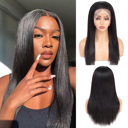 13x4 Lace Front Human Hair Wigs (18inch,180% Density) Brazilian Remy Straight Natural Color Wigs For Black Women Pre plucked Transparent Glueless Lace Wig With Baby Hair