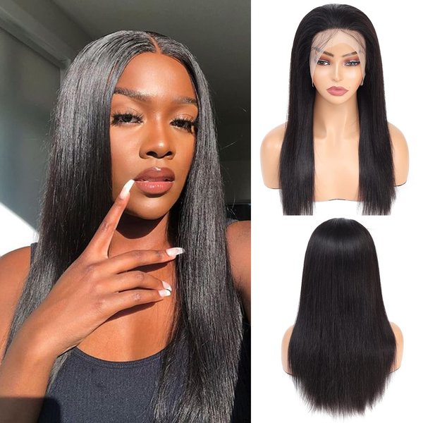 13x4 Lace Front Human Hair Wigs (18inch,180% Density) Brazilian Remy Straight Natural Color Wigs For Black Women Pre plucked Transparent Glueless Lace Wig With Baby Hair