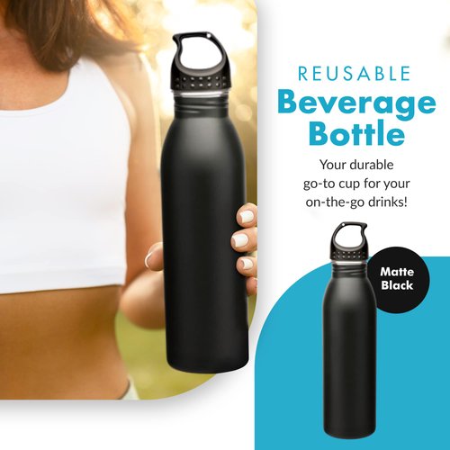 Simply Green Solutions Slim Line Stainless Steel Water Bottle, Single-Wall Reusable Water Bottle for Work, School & Travel, Handy Cold Water Bottle, Sleek and Slim Water Bottles, Matte Black, 24 oz