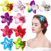10 PACK Hawaiian Orchid Flower Alligator Clips - Big Bohemian Hair Pins for Bridal Wedding, Summer Accessories for Women Girls