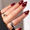 GLAMERMAID Dark Red Press On Nails Short Almond, Christmas Handmade Soft Jelly Gel Nail Tips Deep Burgundy Round Fake Nails, Deep Red Stick Glue on Nails for Women, Reusable Round Oval False Nail Kit
