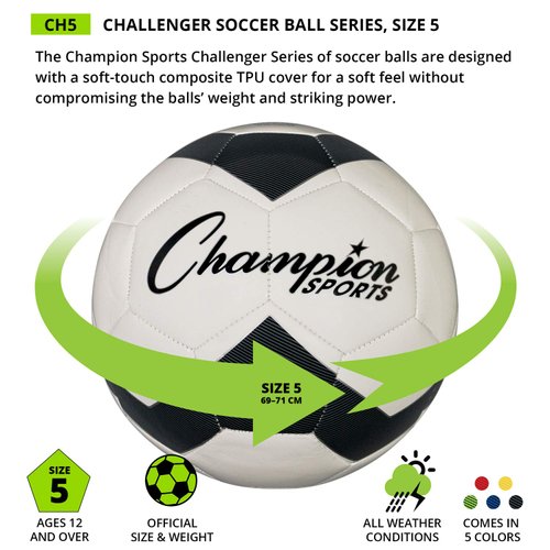 Champion Sports Challenger Soccer Ball, Size 5, Blue/White