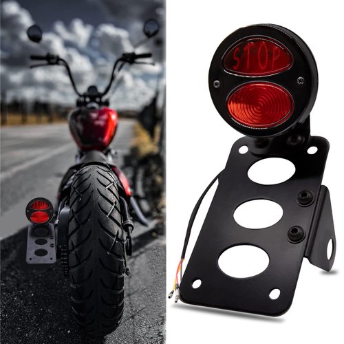 Motorcycle Tail Lights with Side License Plate Bracket Brake Lights Integrated Stop Light Waterproof Aluminum Universal 12V for Sportster 883 1200 Cruiser Bobber Chopper