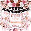 Rose Gold Retirement Party Decorations, 63 Pcs Retirement Party Decorations for Women Happy Retirement Banner Hanging Swirls Foil Balloon Cake Toppers Retired Sash Retirement Party Supplies