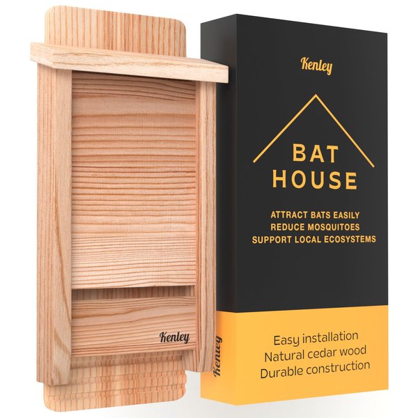 Kenley Bat House - Handcrafted Bat Box for Outside from Cedar Wood - Weatherproof Bat Houses for Outdoors - Bat Boxes Designed to Attract Bats - Easy for Bats to Land and Roost - Quick Installation