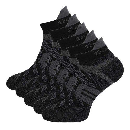 Toes&Feet Men's 5-Pack Grey Anti Odor Quick-Dry Cushioned Low-Cut Compression(20-30mmHg) Running Socks, L