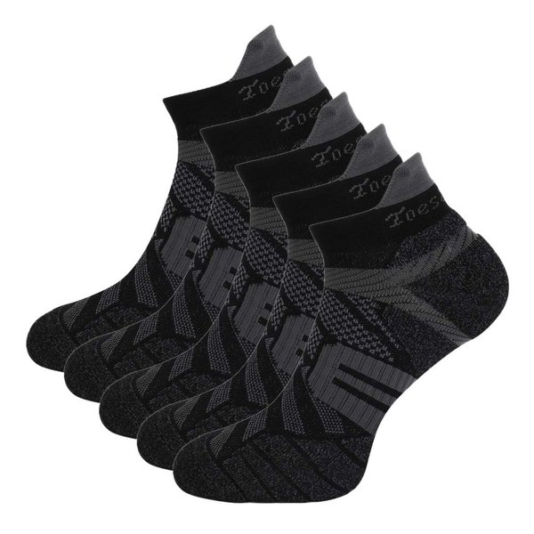Toes&Feet Men's 5-Pack Grey Anti Odor Quick-Dry Cushioned Low-Cut Compression(20-30mmHg) Running Socks, L