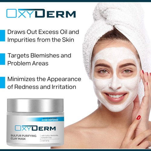 Sulfur Purifying Clay Mask- Deep Pore Cleansing Treatment. Clears Away Acne Blemishes, Clogged Pores, Scars, Oily Skin, Whitehead & Blackhead Pimples for Face & Body with Natural Healing.