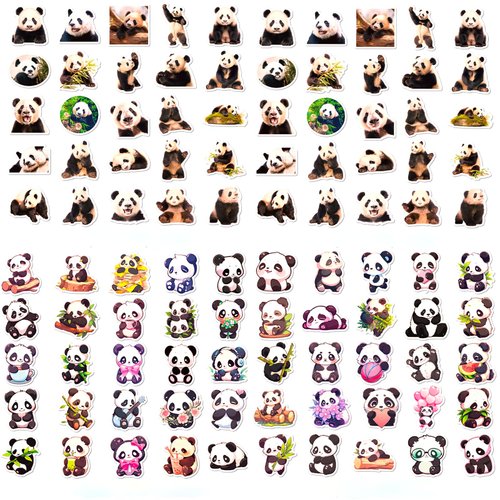 Tisaindor 100PCS Panda Stickers,Water Bottle Stickers,Cute Stickers, Stickers for Kids, Stickers for Kids Classroom,for Luggage, Teaching Rewards，Skateboard，Laptop Sticker (Pandas)