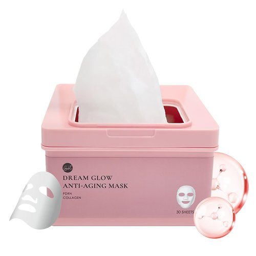 glowiest DREAM GLOW BEAUTY MASK (30ea) - COLLAGEN + PDRN | Korean Facial Skin Care, Daily 500-Dalton French Collagen Sheet Mask, Niacinamide, Peptides, Multi-weight Hyaluronic Acids