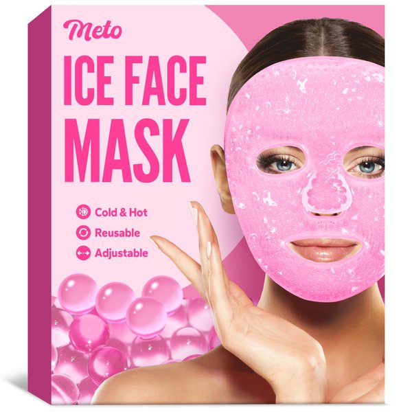 Meto Ice Face Mask, Ice Mask for Face, Face Ice Pack Reduce Face Puff, Dark Circles, Gel Beads Hot Heat Cold Compress Pack, Facial SPA for Women, Pressure, Headaches, Face Mask Skin Care (Pink)