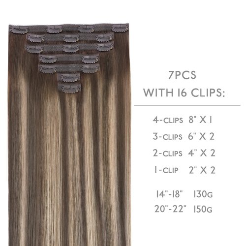 WENNALIFE Genius Seamless Clip in Hair Extensions Human Hair 7pcs Ultra Invisible 50% Thinner Seamless Hair Extensions Clip In Balayage Chocolate Brown to Honey Blonde Real Human Hair