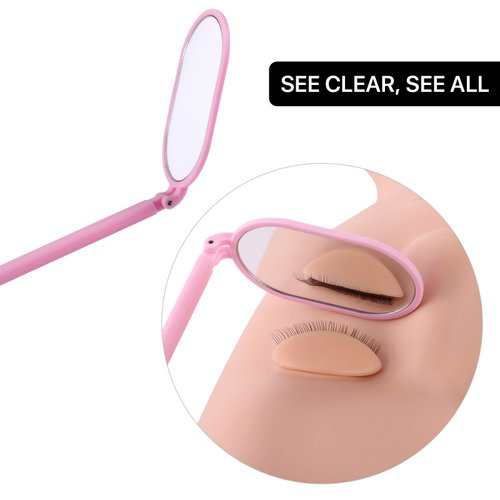 Pretty memory Lash Mirror, 270 Degree Free Rotation Lash Extension Supplies, Lightweight Makeup Mirror for Eyelash Extensions Supplies (Pink)