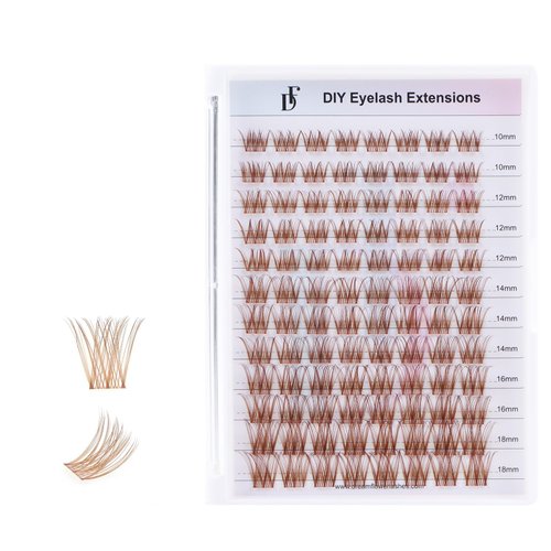 96 Pcs Brown Lashes, Brown Lash Clusters D Curl Individual Lash Clusters 10-18mm Mixed DIY Lash Clusters Soft Volume Individual Lash Extensions Easy-application Cluster Lashes -Light Brown