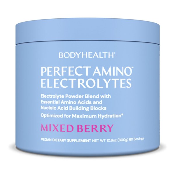 BodyHealth PerfectAmino Electrolytes Powder, Hydration Powder, Sugar Free Electrolyte Drink Mix, Keto Electrolytes Powder, Non GMO, Mixed Berry Flavor (60 Servings)