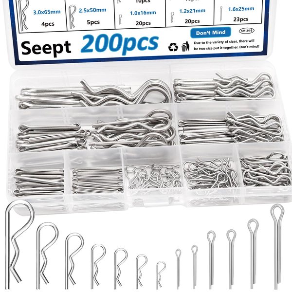 Seept 200pcs 13-Values Cotter Pin Assortment Kit 304 Stainless Steel Cotter Pins Hitch Pin Clip Tractor Cotter Pin Used for Hitch Pin Lock System, Trucks, Engine Repair in Towing Hitch Clips & Pins