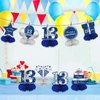 8Pcs 13th Birthday Decorations Table Centerpiece Party Supplies for Boy, Blue Silver Happy 13 Year Old Birthday Honeycomb Centerpieces Decor, Thirteen Birthday Table Topper