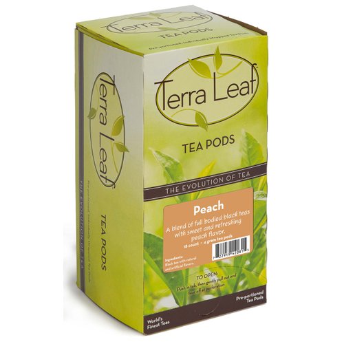 Baronet Coffee Terra Leaf Peach Tea Pods - 3 Boxes of 18 Single Serve Coffee Pods - 54 Count, 4 Grams - Individually Wrapped for Freshness - Fits Most Pod Brewers