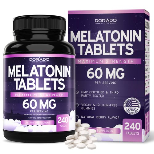 Melatonin 60mg Tablets for Adults (240 Count) - Fast Dissolve Tablets with 60mg of Melatonin Per Tablet - Gluten-Free, Non-GMO, 100% Vegetarian, & Great Tasting - Mixed Berry Flavor - 240 Tablets