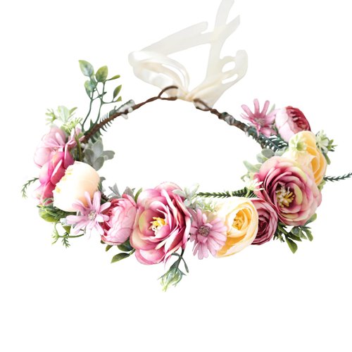 Vivivalue Women Flower Crown Girl Flower Headband Floral Headpiece Halo Wedding Party Photos Pink