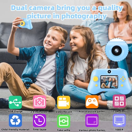 DEPAADER Kids Camera -Digital Selfie Cameras for Boys Birthday 1080 P 2.4 Inch Kid Video Recorder for Age 3 4 5 6 7 8 9 10 Year Old Toddler Gift with 32 GB SD Card